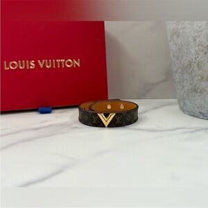 Louis Vuitton Brown Monogram Bracelet with Gold V Detail